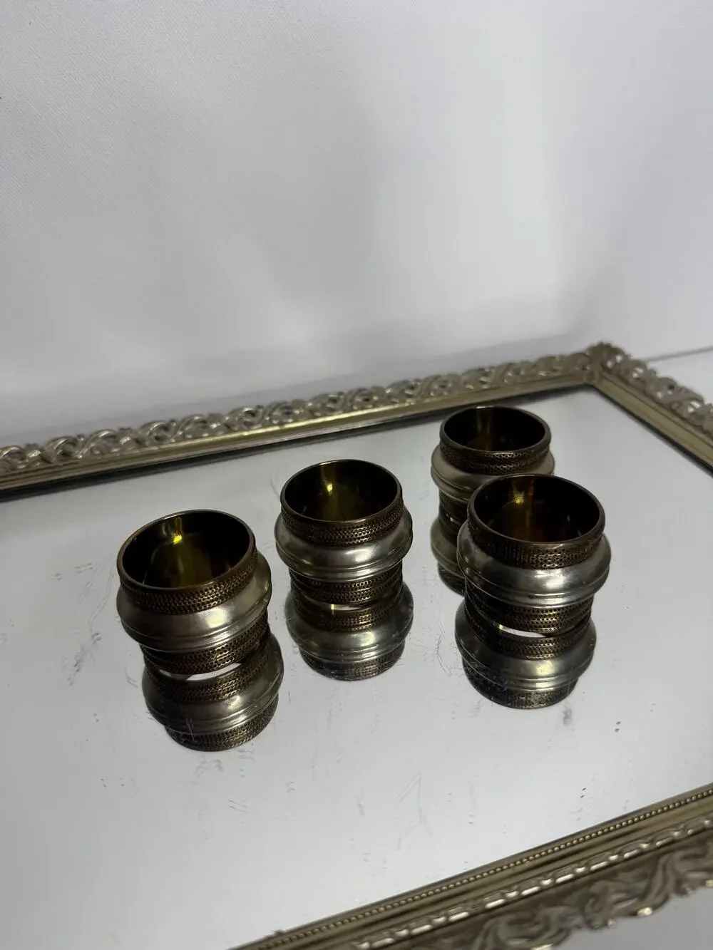 Vintage Indian Metal napkin rings set of four , gold and silver